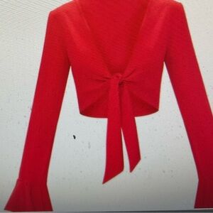 PrettyLittleThing Red Long Sleeve Tie Front Crop Top